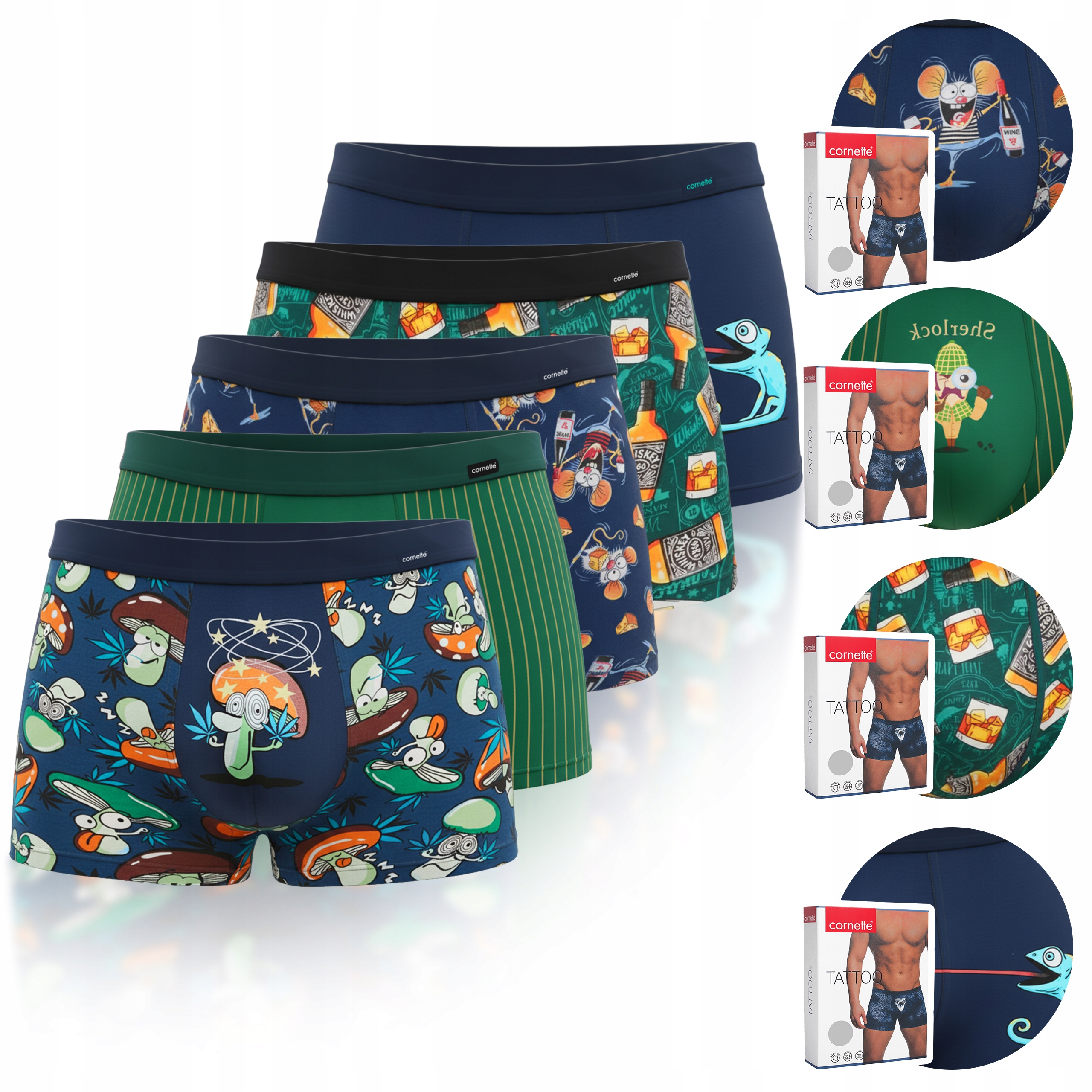 Cornette Pánské boxerky 280 Přiléhavé Bavlněné Mix 5ks Velikost M