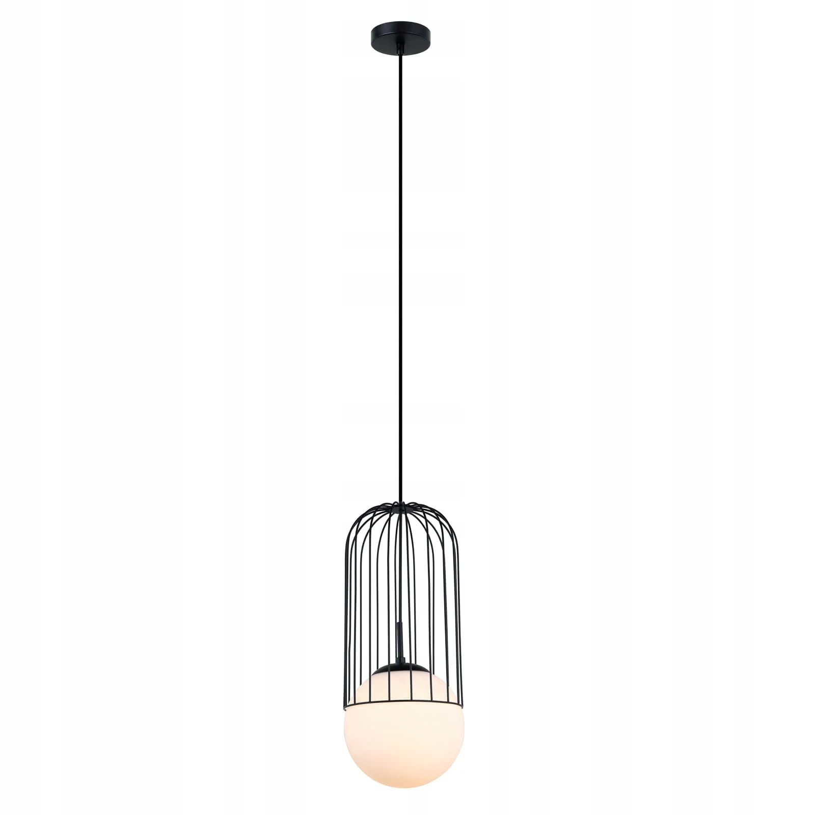 Závesná lampa čierna drôtená sklenená biela guľa do obývacej izby spálne Italux