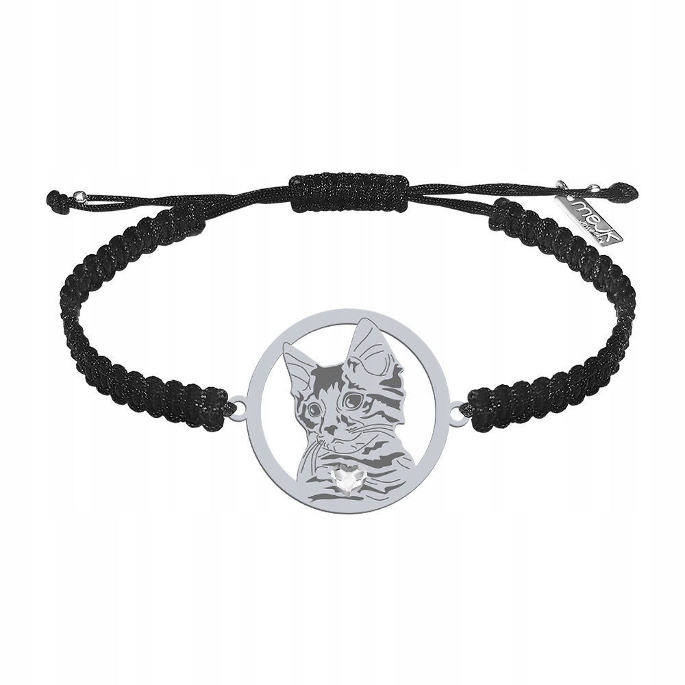 Stříbrný náramek s sibiřským kocourem 925 Makramé Dárek Gravírování