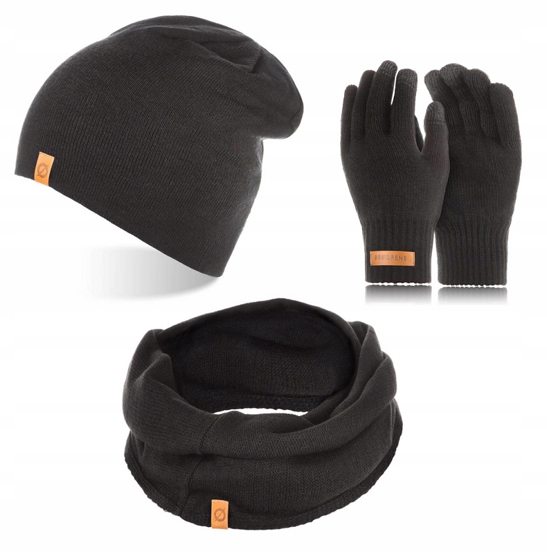 Černý pánský zimní set Čepice Nákrčník rukavice