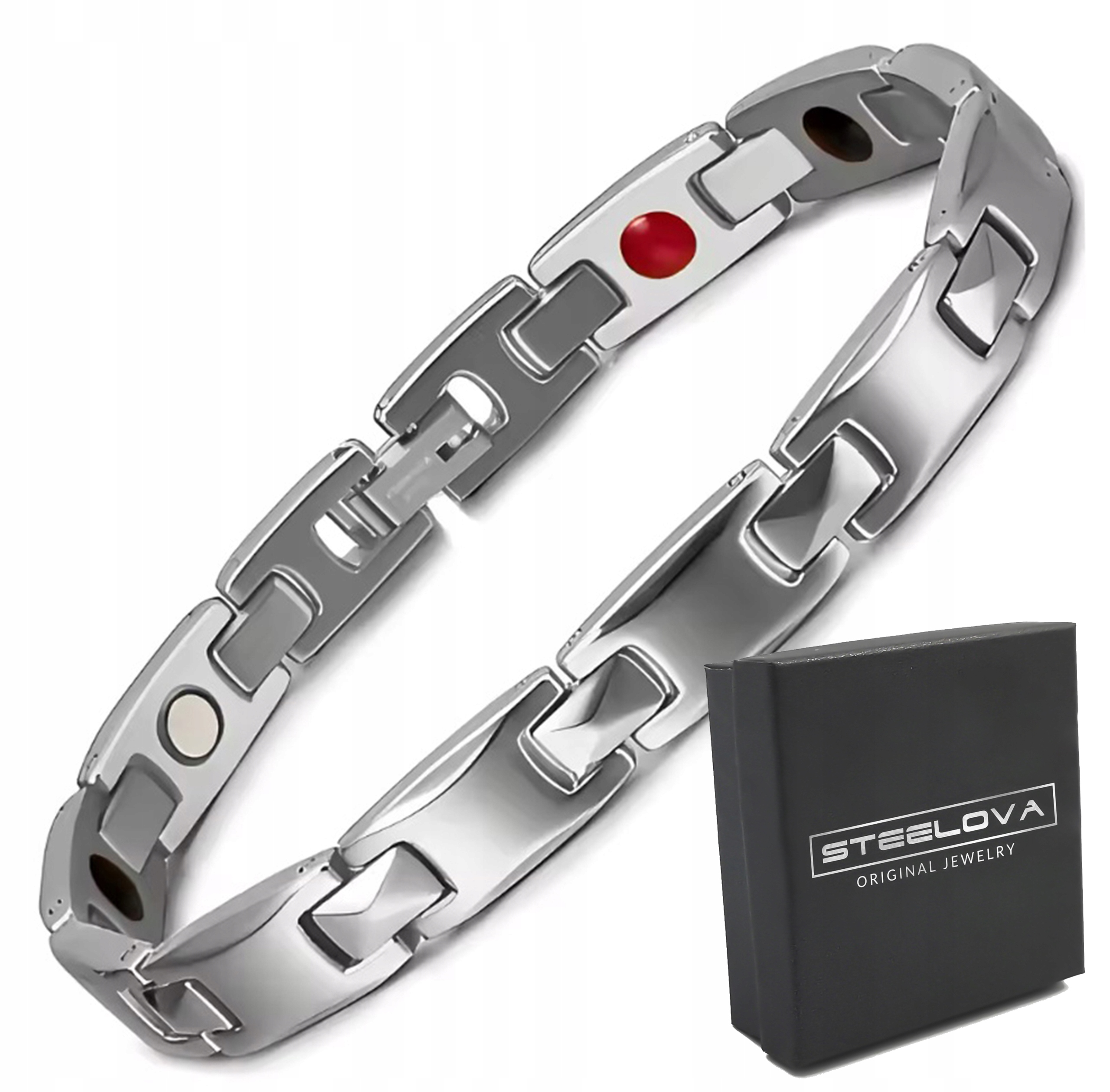 Magnetický náramek z ušlechtilé oceli s kameny Krabička 23 cm
