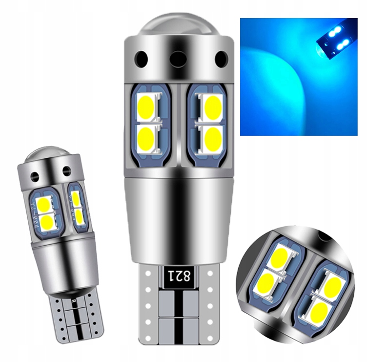 Żarówka Led W5W T10 12-24V Canbus IP65 Alu Lens Kebosi Kolor Ice Blue