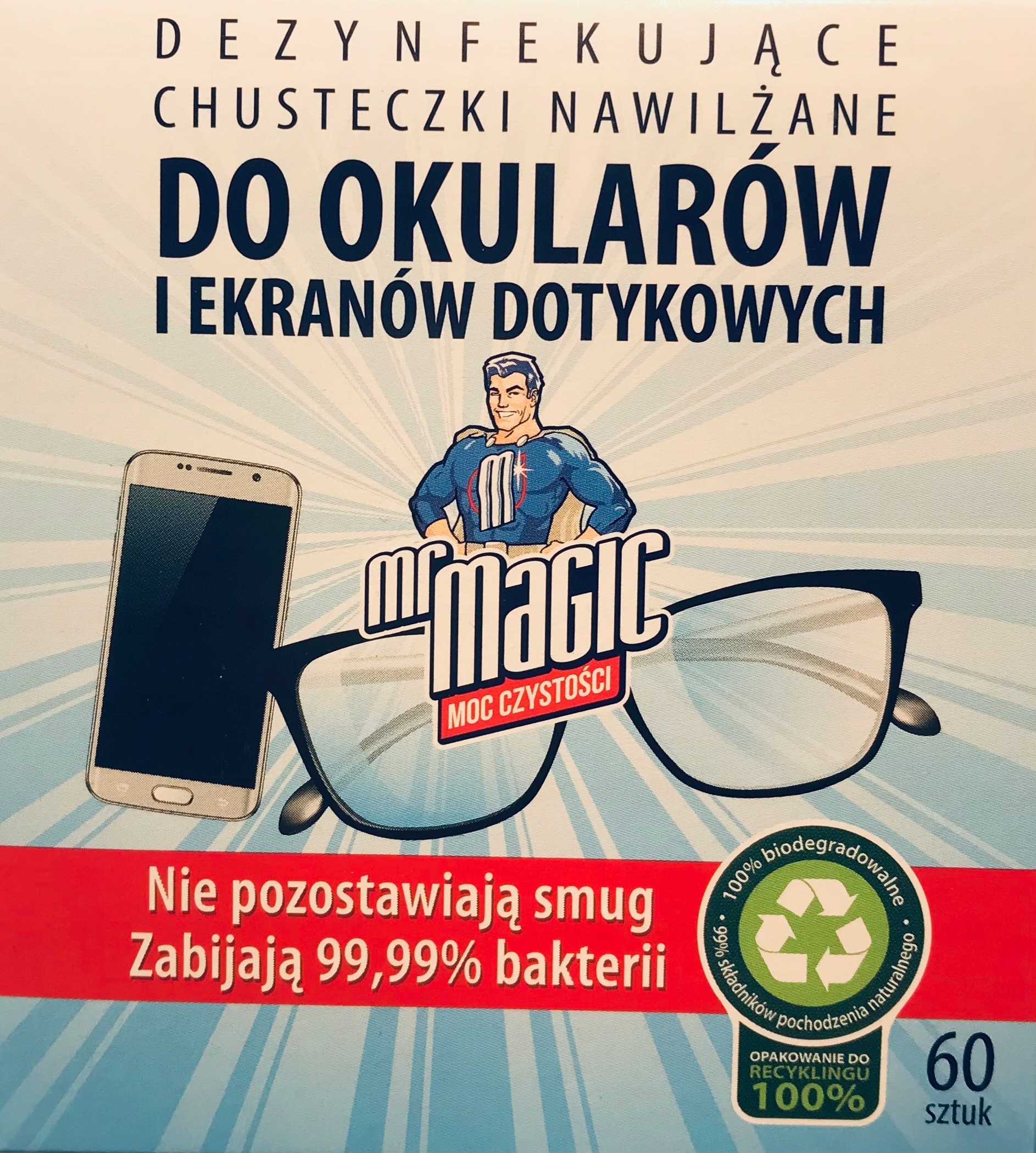 

Chusteczki nawilżane do okularów Mr Magic 60 sztuk