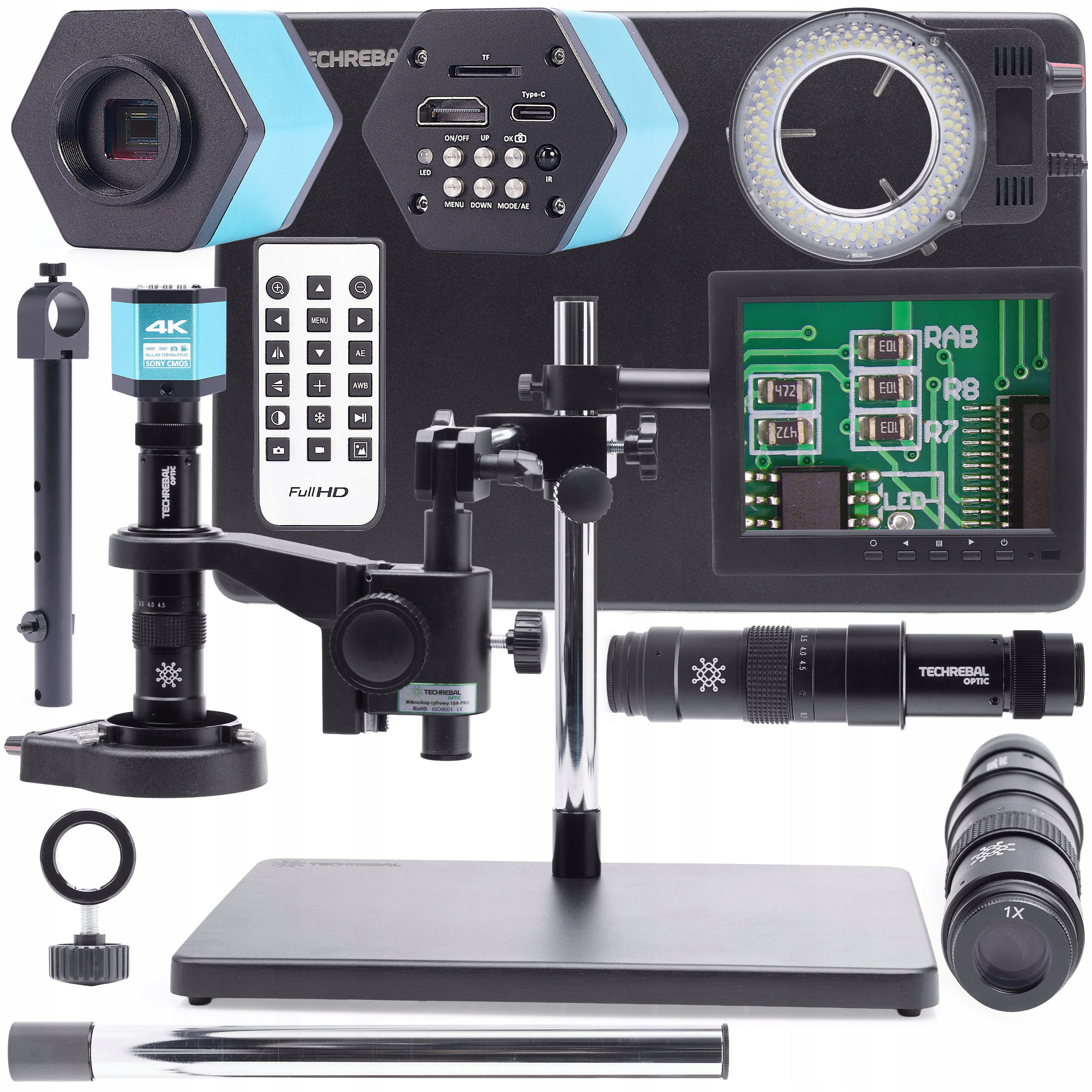 Digitální Mikroskop 10A Pro 45x Osvětlení 144x Kamera 4K Monitor 8" Rameno