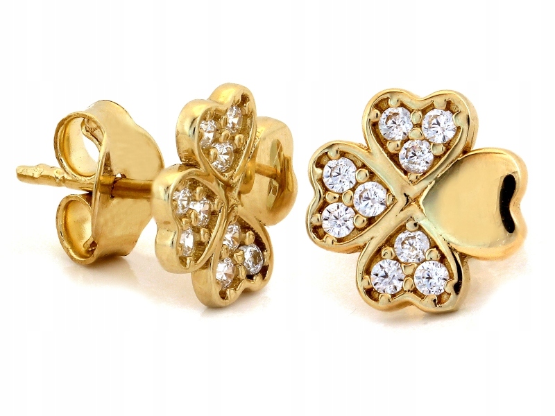 Náušnice Zlaté 585 pro ženu tyčinky se zirkony módní jetelky