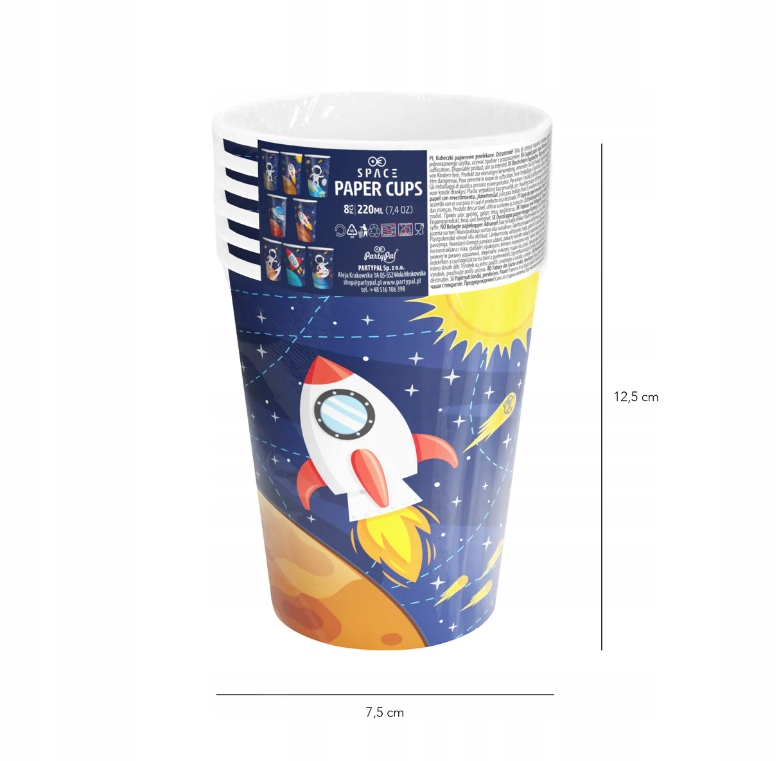 Kubeczki papierowe kolorowe KOSMOS space 8 szt Pojemność 220 ml