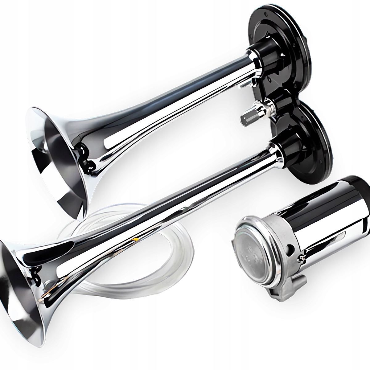 Klakson Dvoutónový signál Fanfára 12V Kompresor Hlasitá trubka Chrom Dvojitý