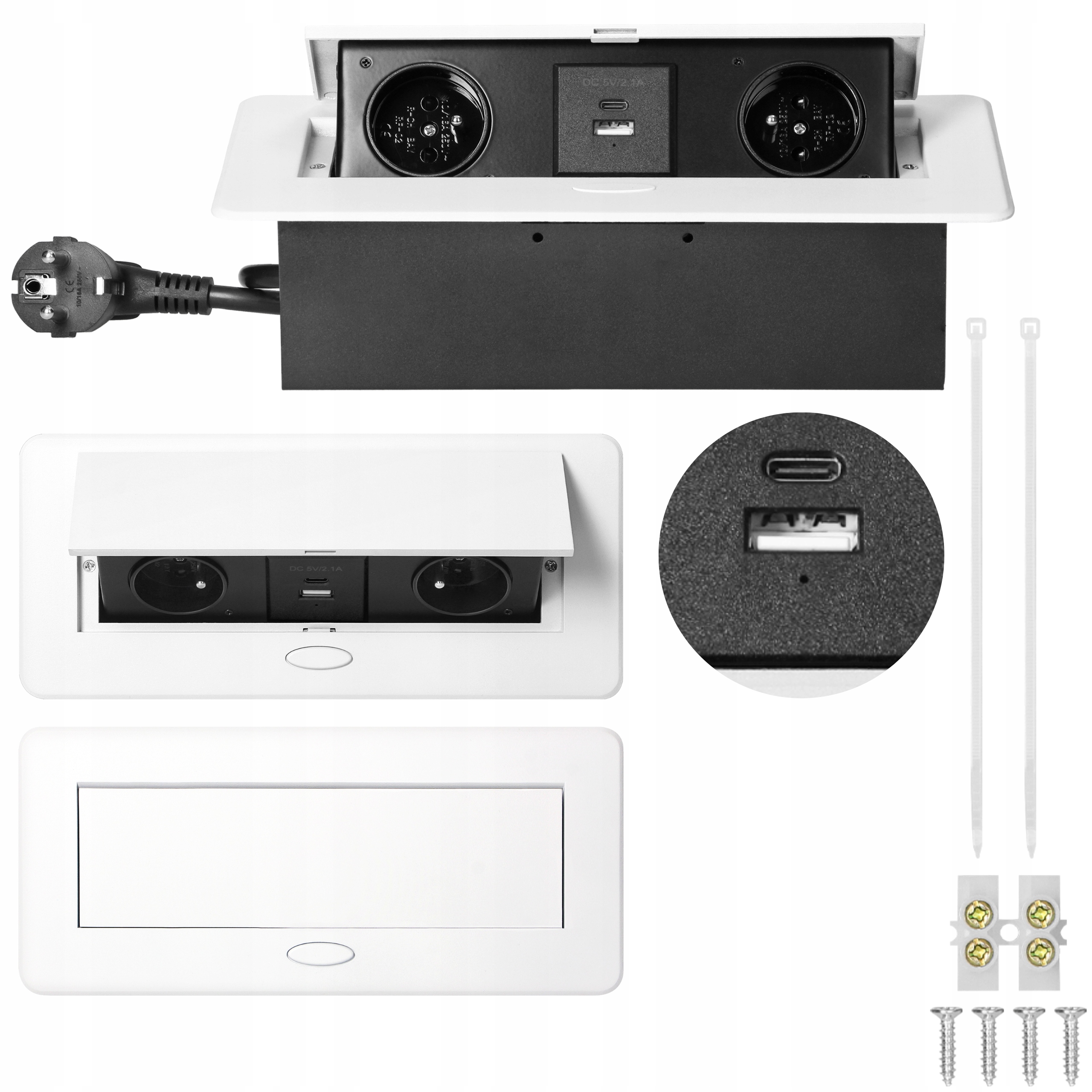 Zásuvka zasunutelná do desky, dvojitá ocelová nábytková zásuvka Usb