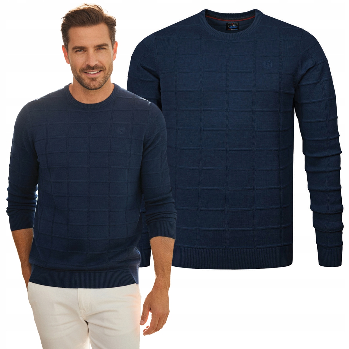 Elegantní Pánský Svetr Klasický Tmavě Modrý Bavlněný L Pako Jeans