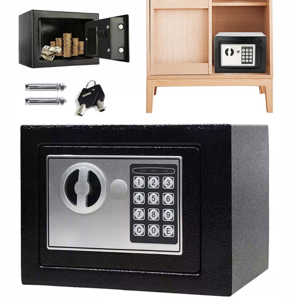 Mini Sejf Na Zamek Elektroniczny Szyfr Klucz Kasetka Do Domu Biura Hotel