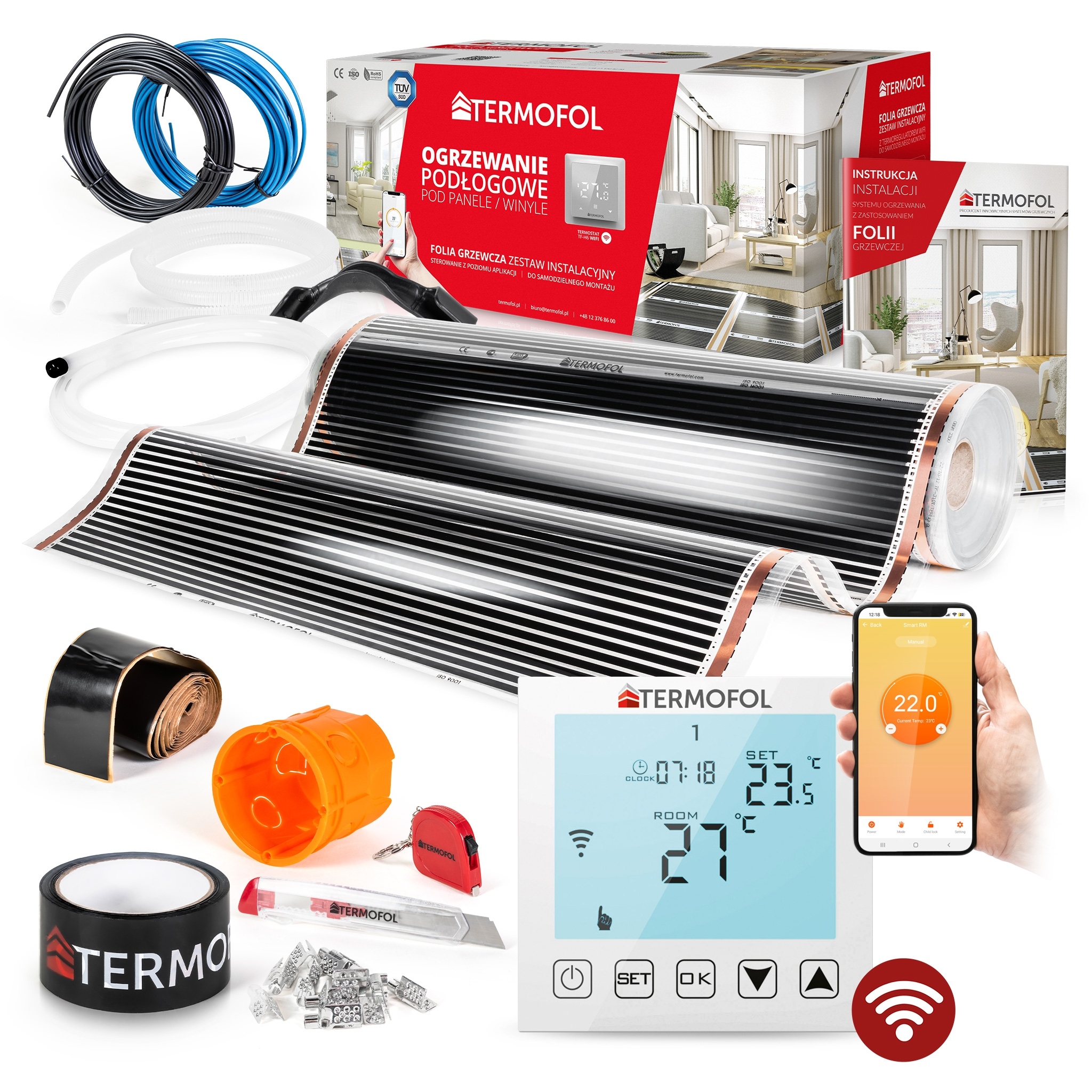 Vykurovacia Fólia Sada Infračervená, výkon 80 W, 100 cm, plocha 20 m² WiFi