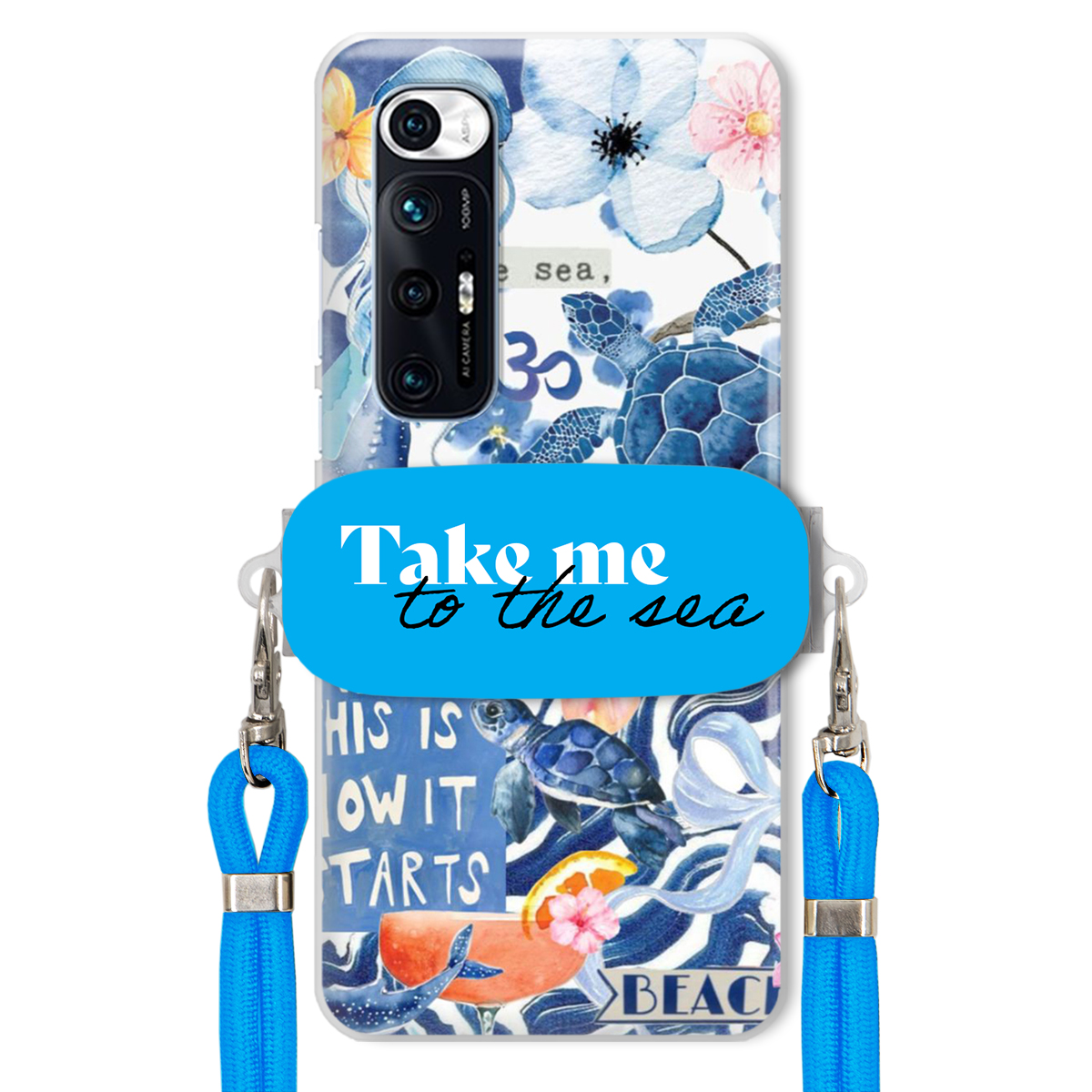 Pouzdro pro Xiaomi Mi 10s Premium Vodítko modré Držák Take Me To The Sea