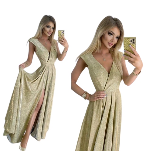 Ilona Zlatá Dlouhá Metalická Šaty svatební hostina 4XL