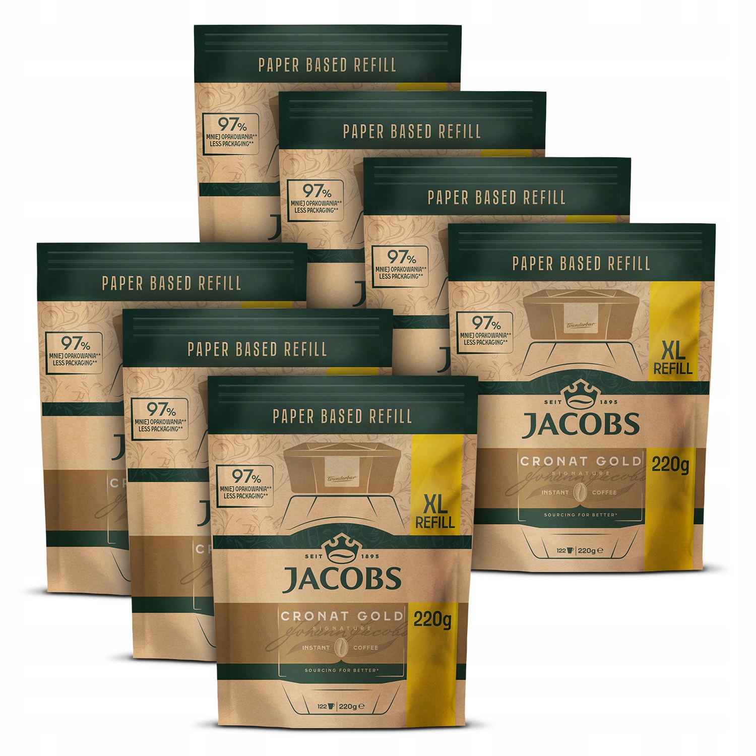 Zestaw kawa rozpuszczalna Jacobs Cronat Gold refill XL zapas 7x 220 g