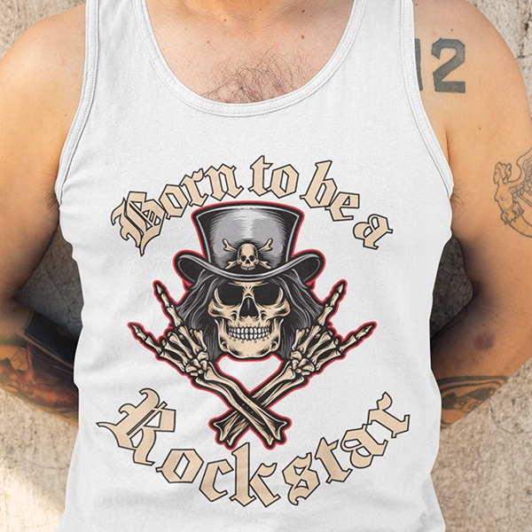 TANK TOP HORROR/ROCK BORN TO BE A ROCKSTAR Dekolt okrągły