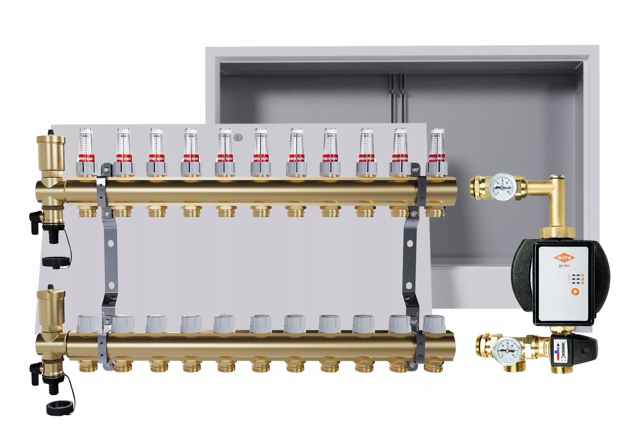 Rozdělovač pro podlahu 11 okruhů s skupinou Wita podomítkový box