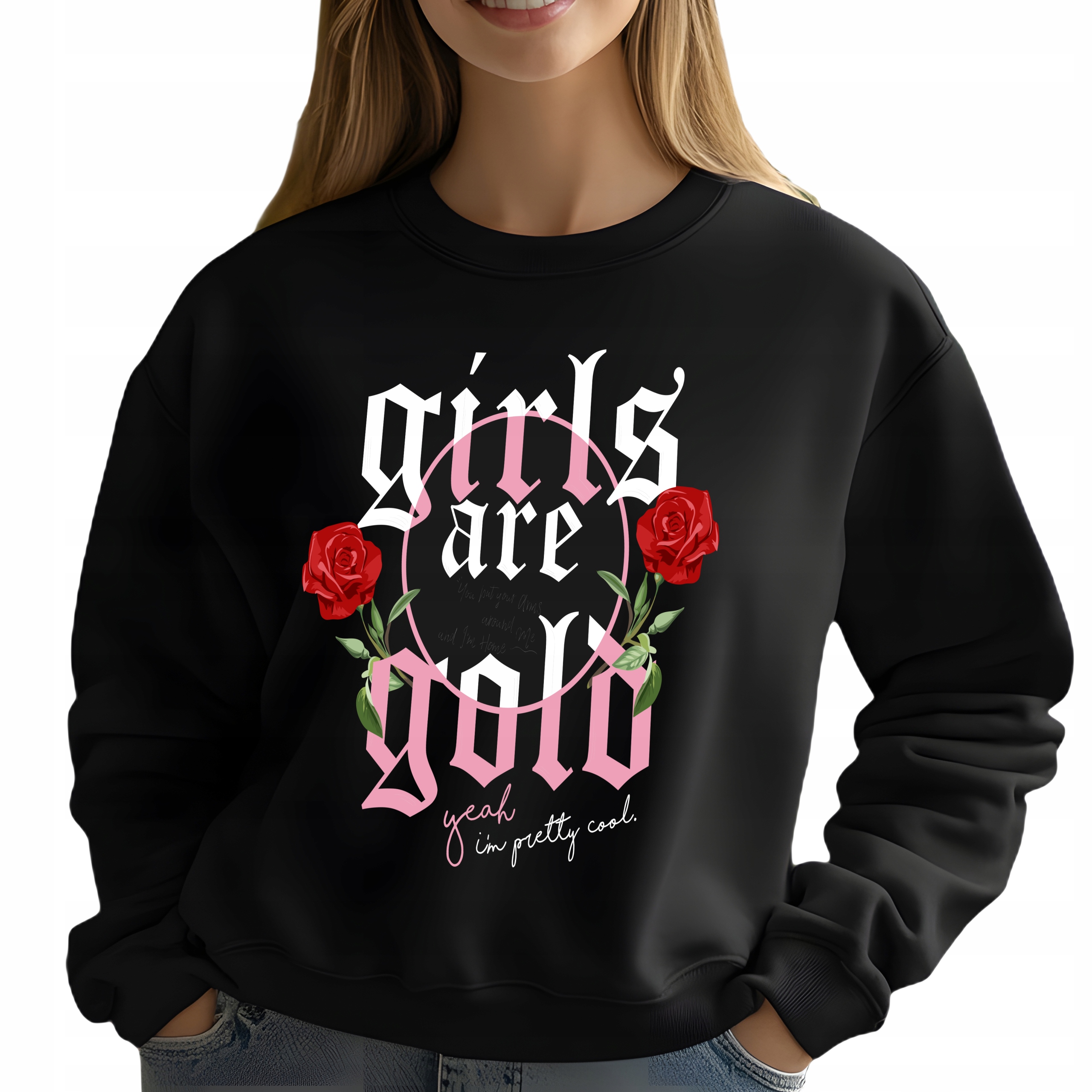 Mikina Černá Dámská Girls Are Gold Dárek Módní Pohodlná Streetwear Vel M