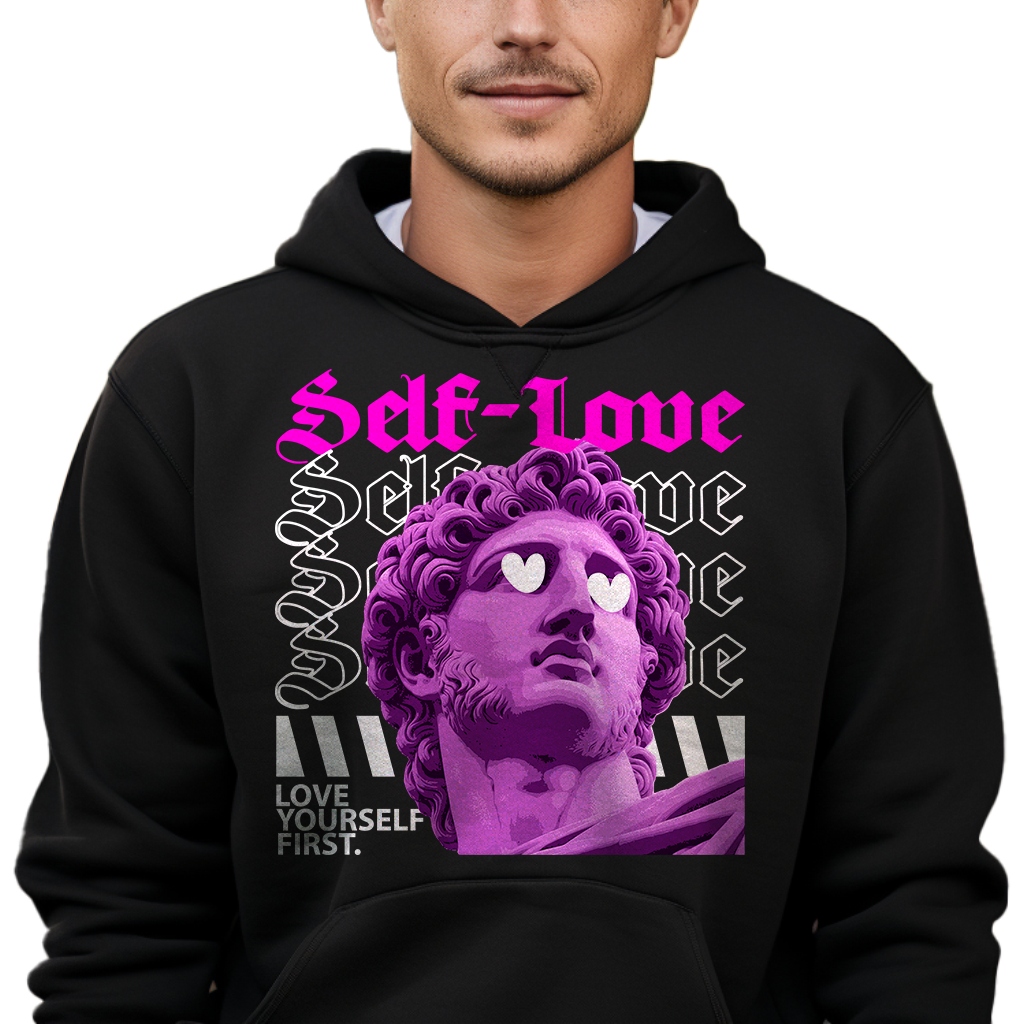 Pánská Mikina S Kapucí Černá Self-love Pro Mládež Moderní vzory Vel L
