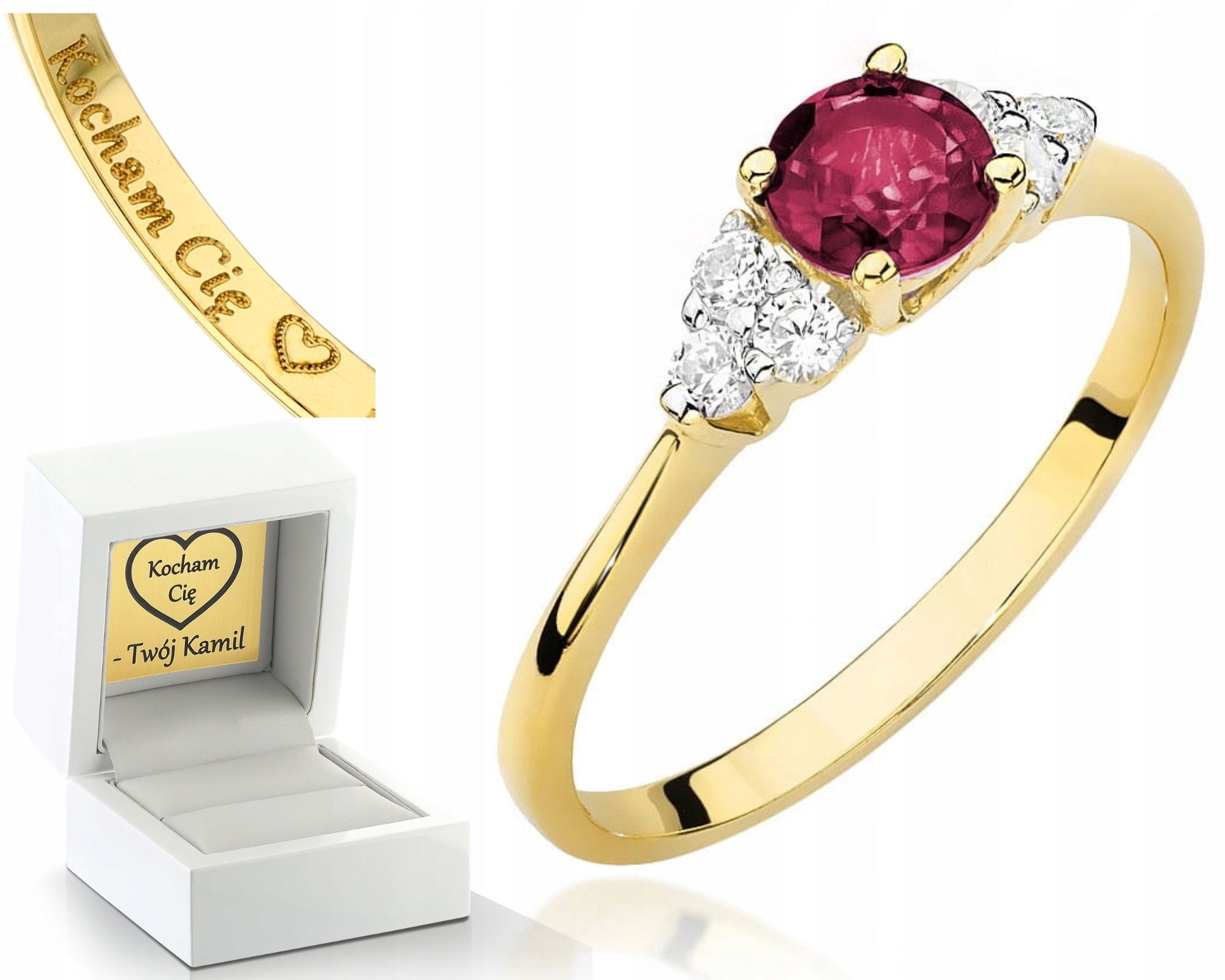 Zlatý Prstýnek S Rubínem A Brilianty Gravírování