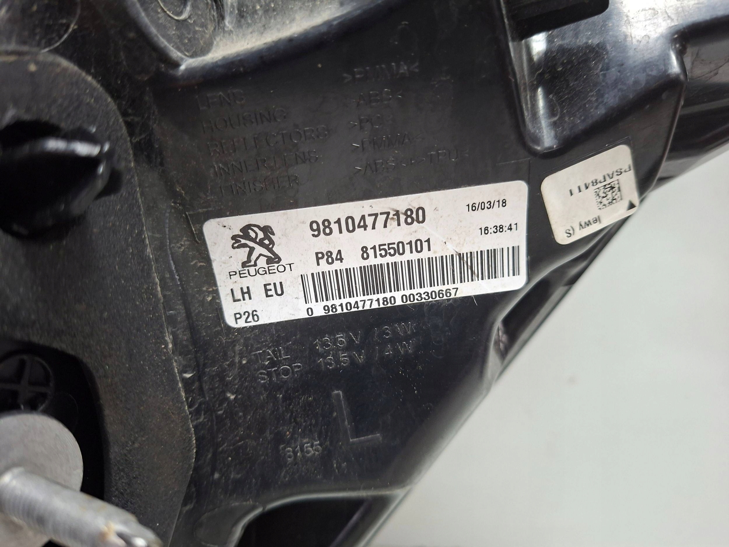 light rear left 9810477180 PEUGEOT 3008 II 2016