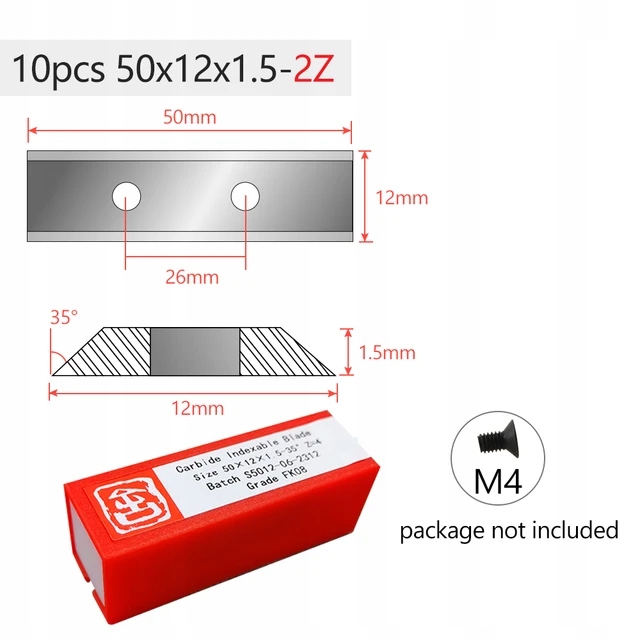 Sada vyměnitelných destiček pro frézy 10 ks 50x12x1,5 mm Vhm 2-stranné