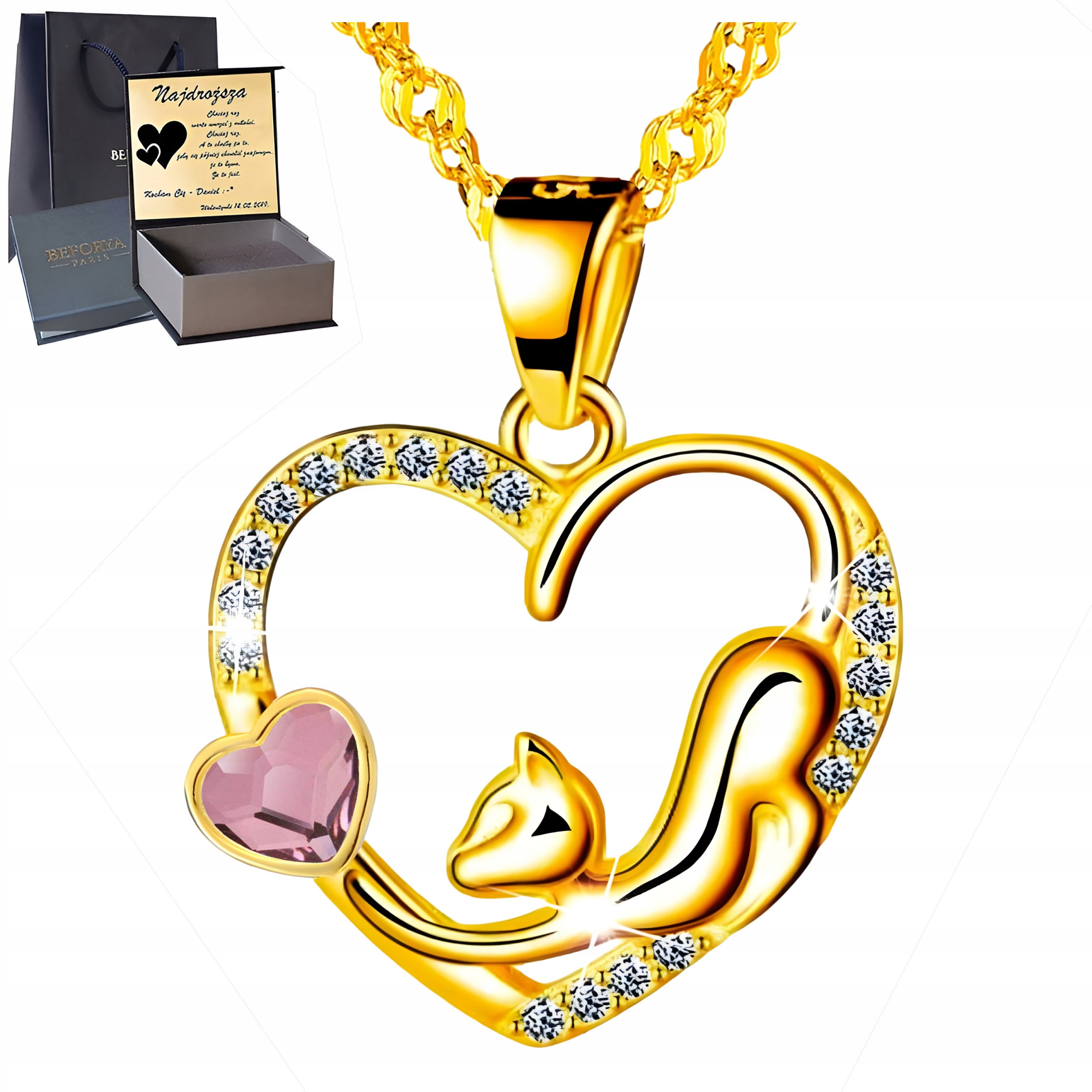 Zlatý náhrdelník Stříbro 925 Pozlacený dámský Přívěsek na Dárek Gravírování Kočka