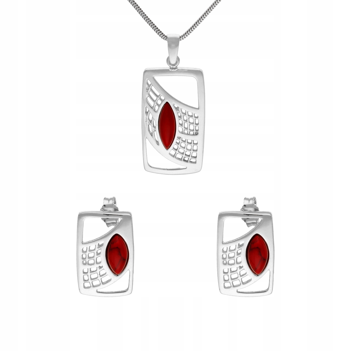 Komplet s korálem, obdélník, stříbro