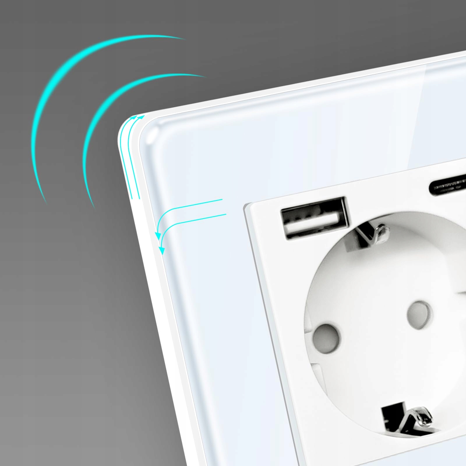 LIAONFOY Szklany Włącznik Światła 1 Droga Gniazdo Schuko 20W Biały 110-250V — miniatura 4