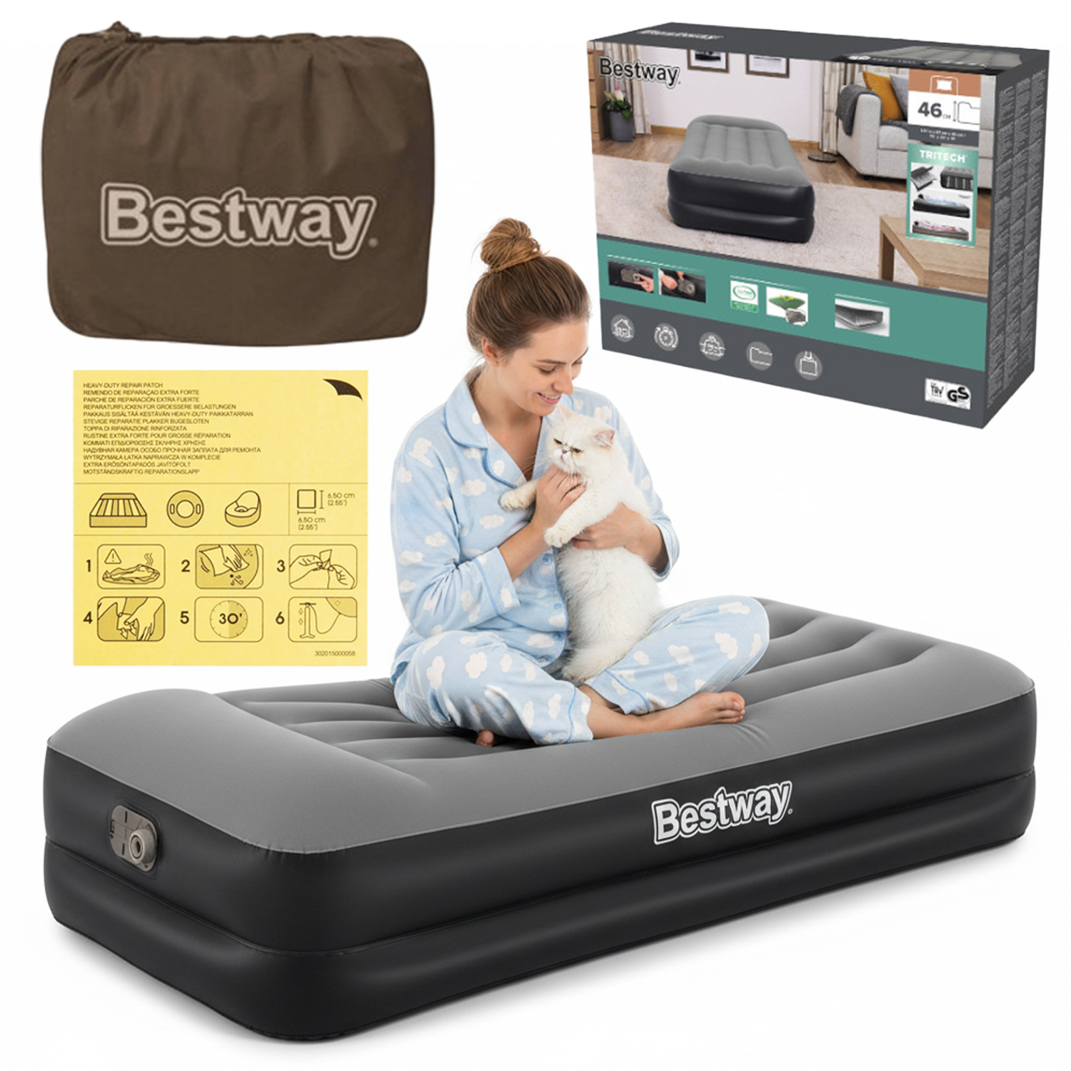 Materac Jednoosobowy Welurowy z Wbudowaną Pompką 191x97x46cm Bestway 67401