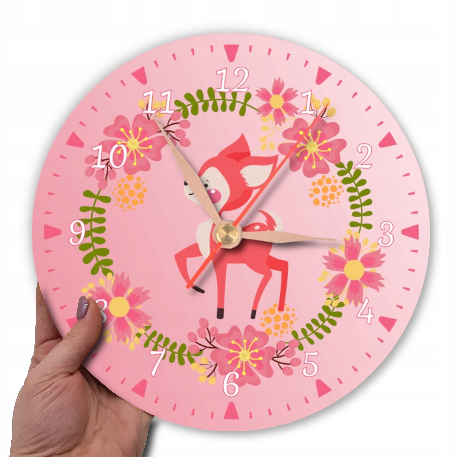 Różowy zegar ścienny zwierzątka słodka sarenka Zasilanie baterie