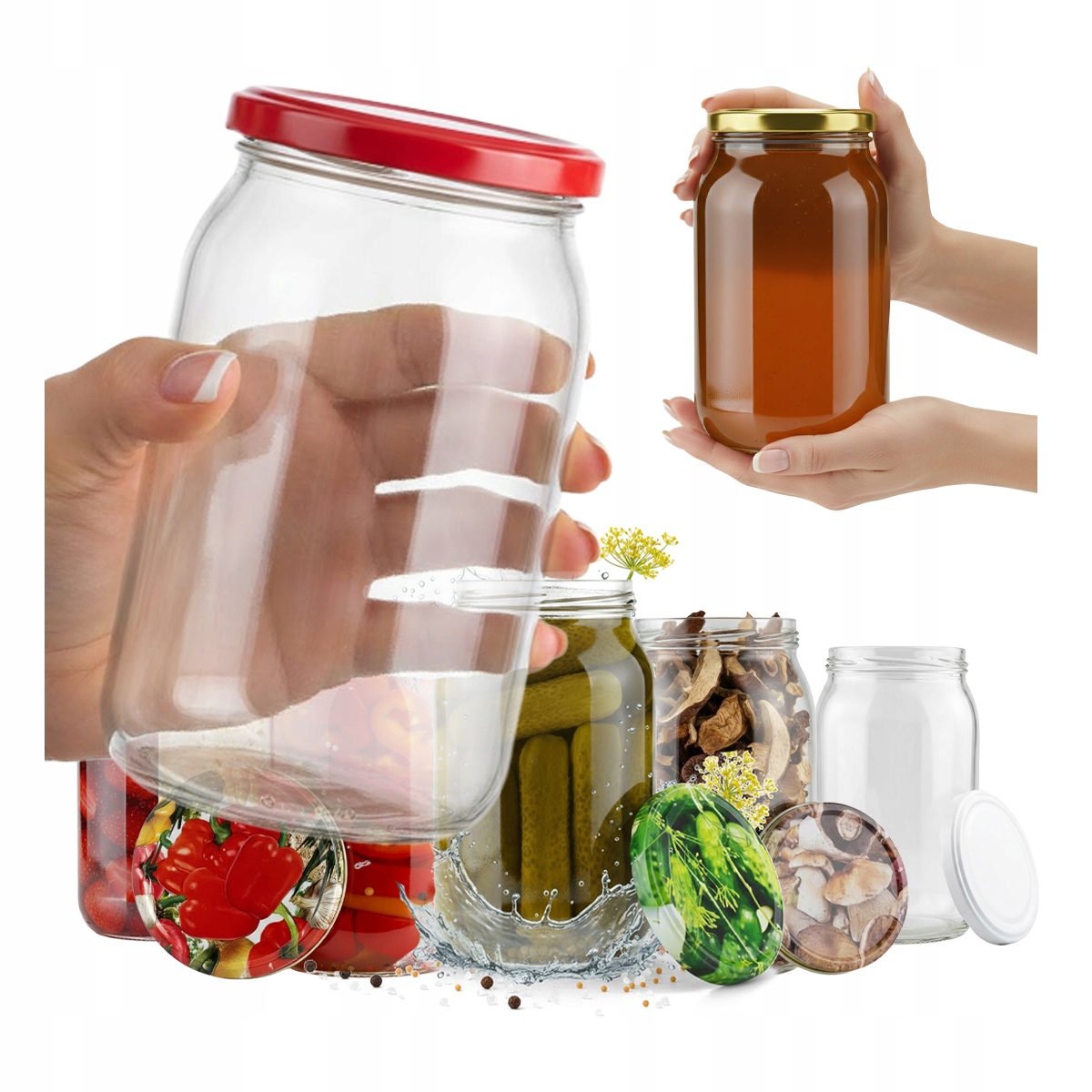 48 x Skleněná zavařovací sklenice 900 ml Sklenice na Med Zavařeniny Okurky Víčko FI82