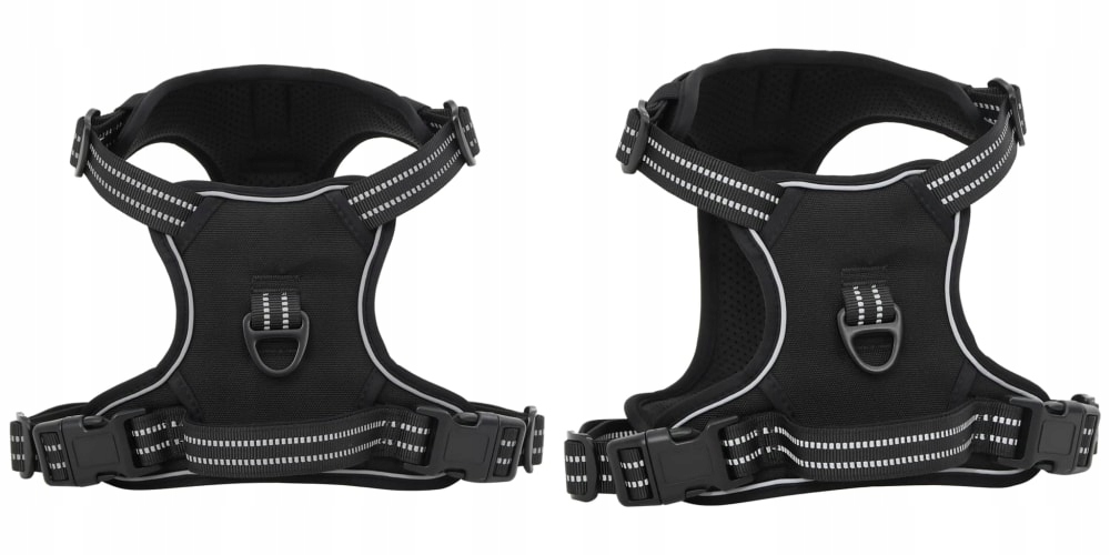 Levně Černé postroje pro psa s reflexními pásky, nastavitelné, L