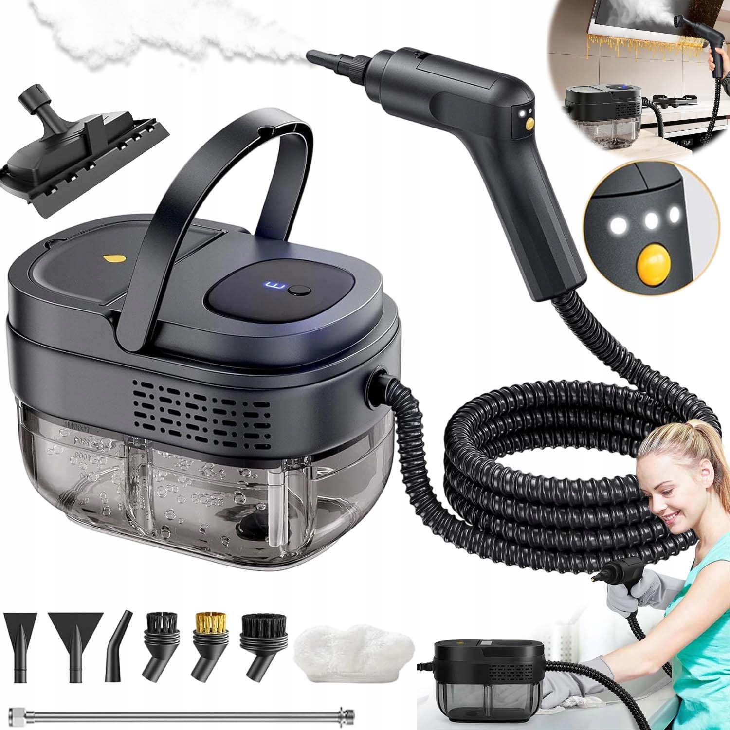 Myjka Parowa Czyścik Do Okien Parownica 1600ML 2500W 1.47M Wąż Parowy