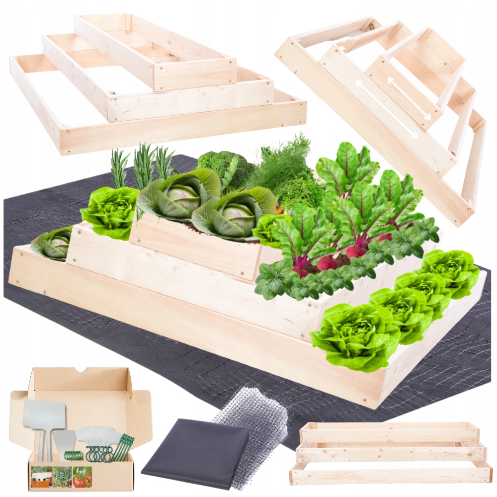 Kaskádový vyvýšený záhon regulovatelný dřevěný zeleninový záhon 27x90x120