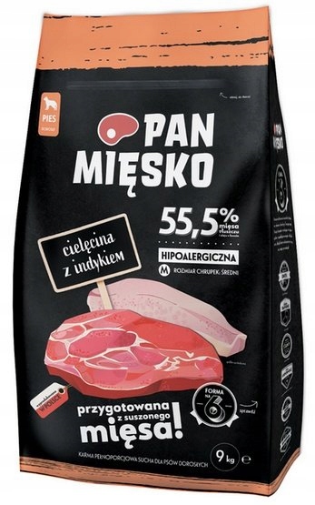 Levně Hypoalergenní krmivo pro středně velké psy Pan Mięsko Telecí Krůta 9 kg