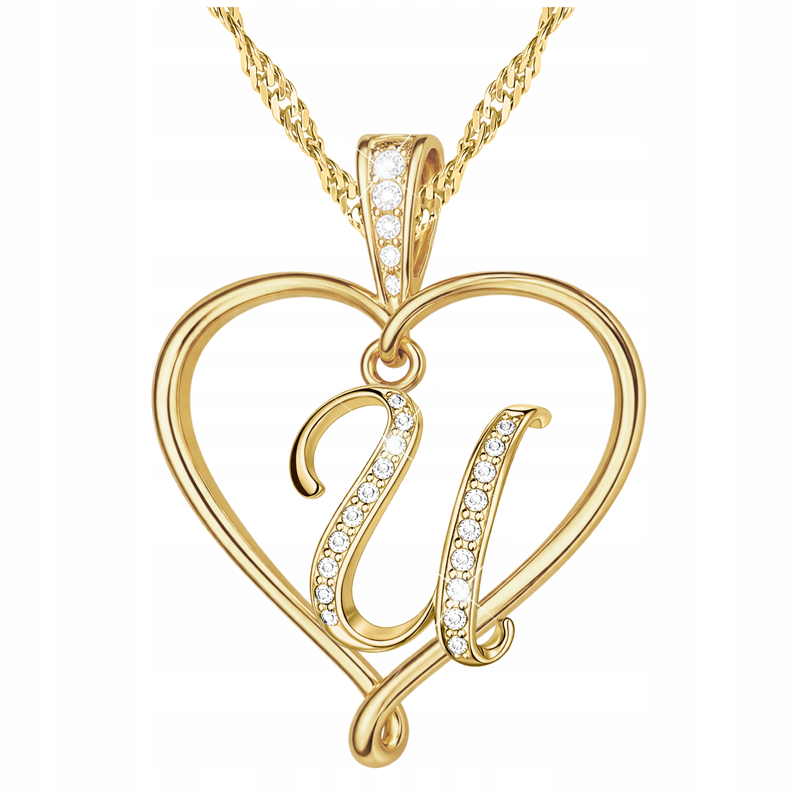 Zlatý náhrdelník Písmeno Iniciál U Srdce s Zirkony Láska Stříbro 925