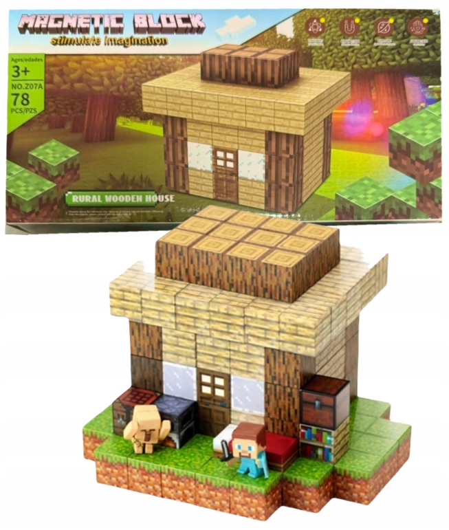 Klocki Magnetyczne Minecraft Dla Dzieci Zabawka 78 Sztuk