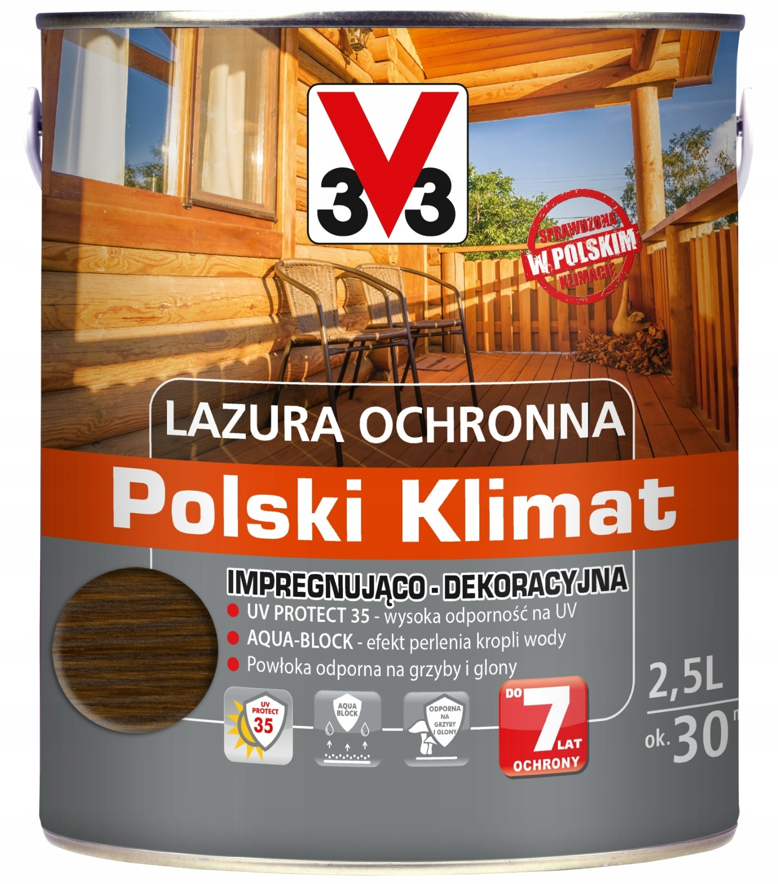V33 lazura impregnująco-dekoracyjna do 7 Lat Ochrony orzech 2,5L