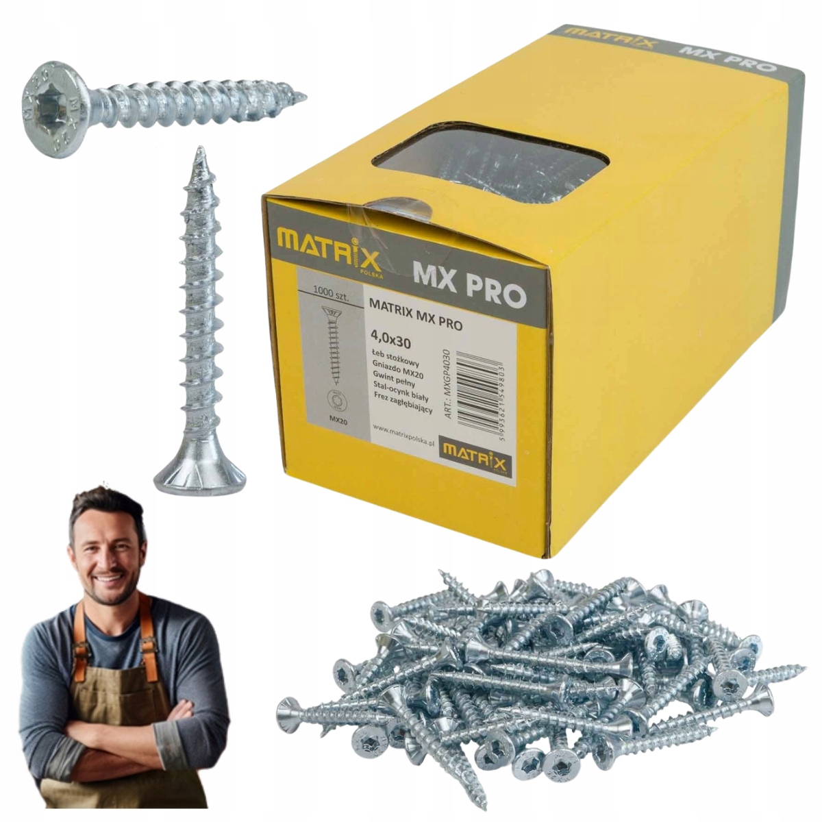 Wkręty do Drewna Matrix MX Pro 4x30mm łeb stożkowy soczewkowy MX20 1000szt