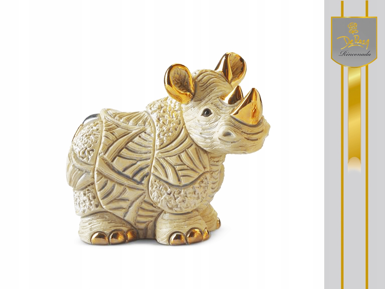 Keramická Figurka Biely Nosorožec Ručne Maľovaná Zberateľská