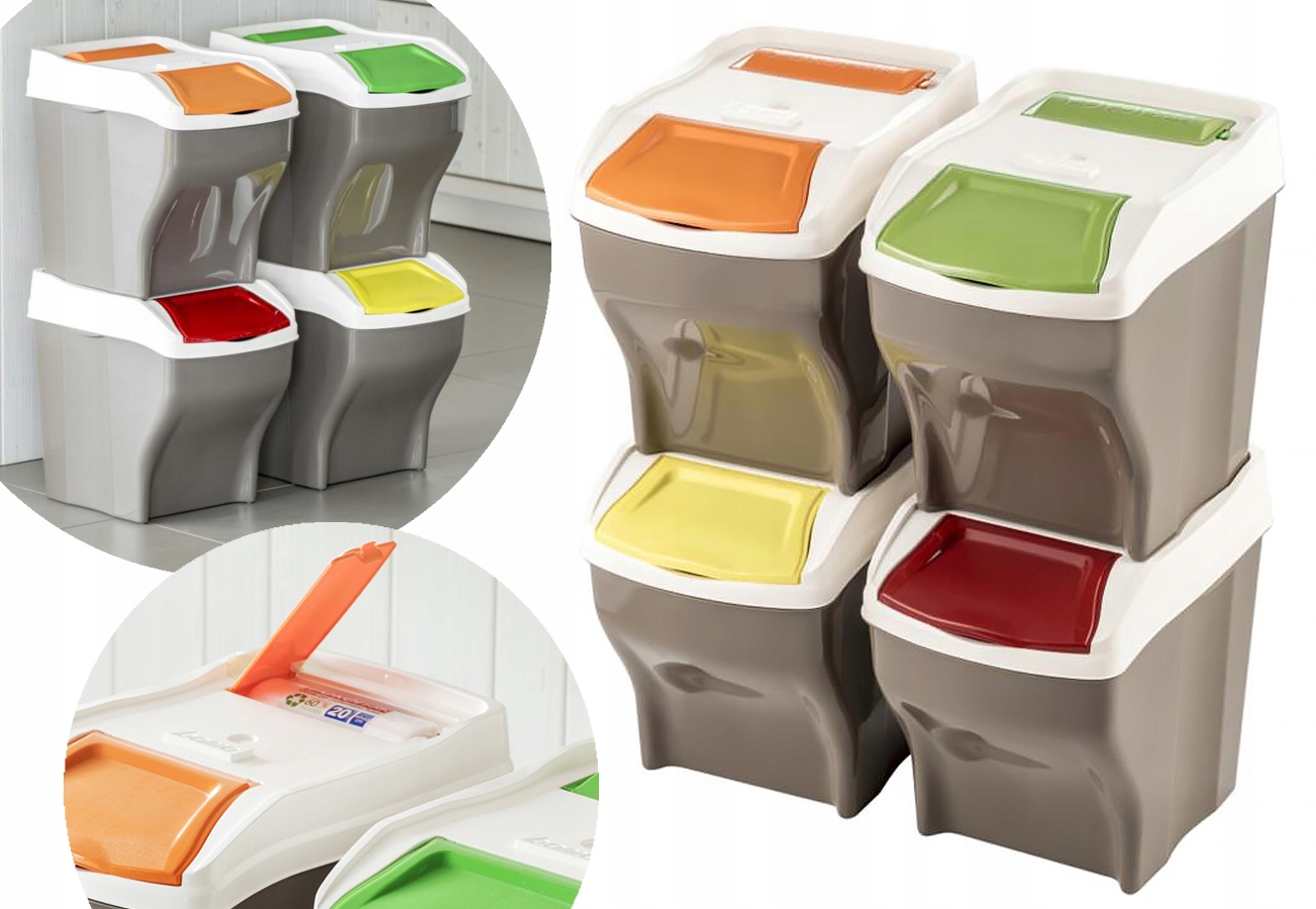 Nastavitelný 4x Nádoba Koš Na Třídění Odpadků 4x27 L Bm