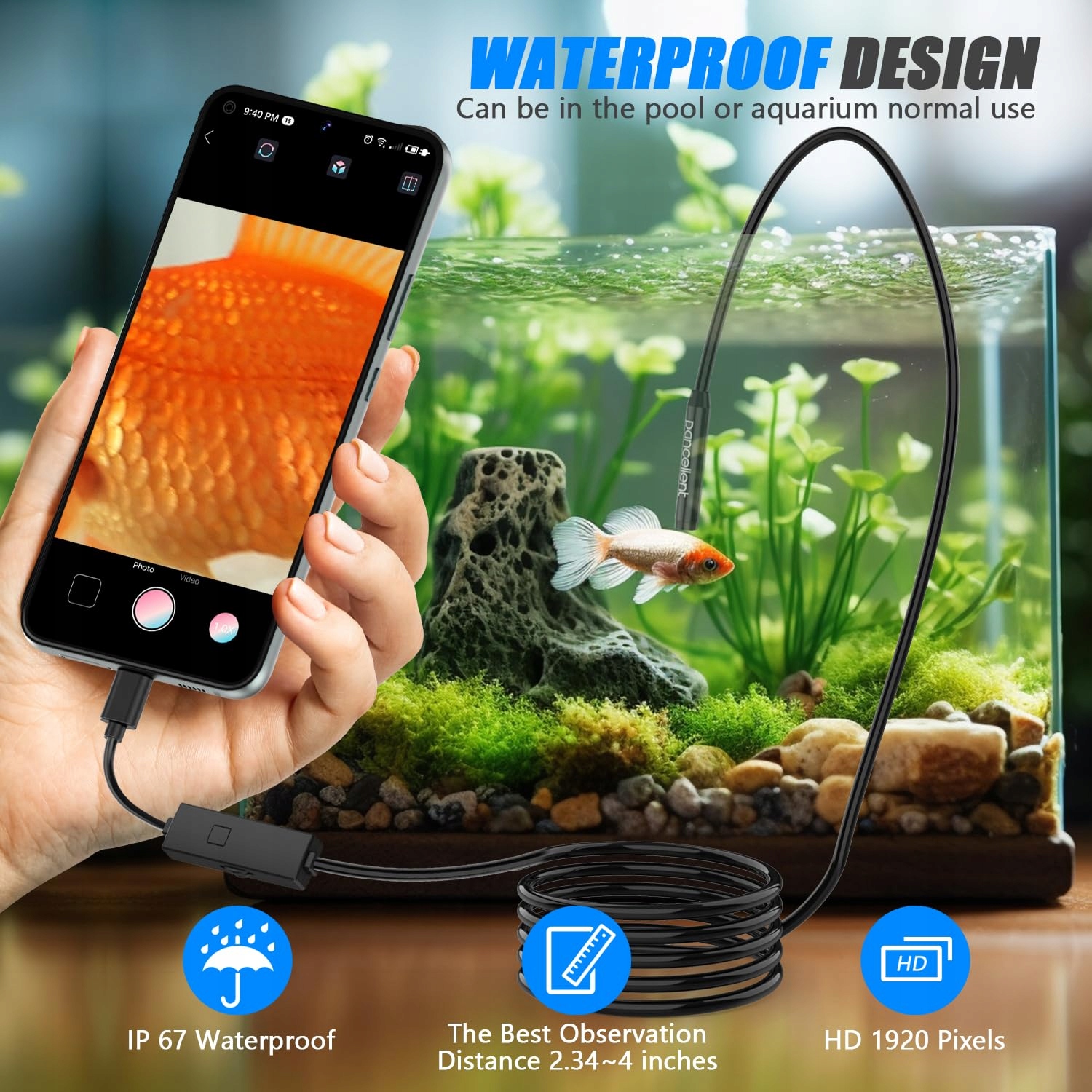 PANCELLENT Endoskop Dual Lens 1920P HD Kamera 8 LED Android iOS 5M — miniatura 5