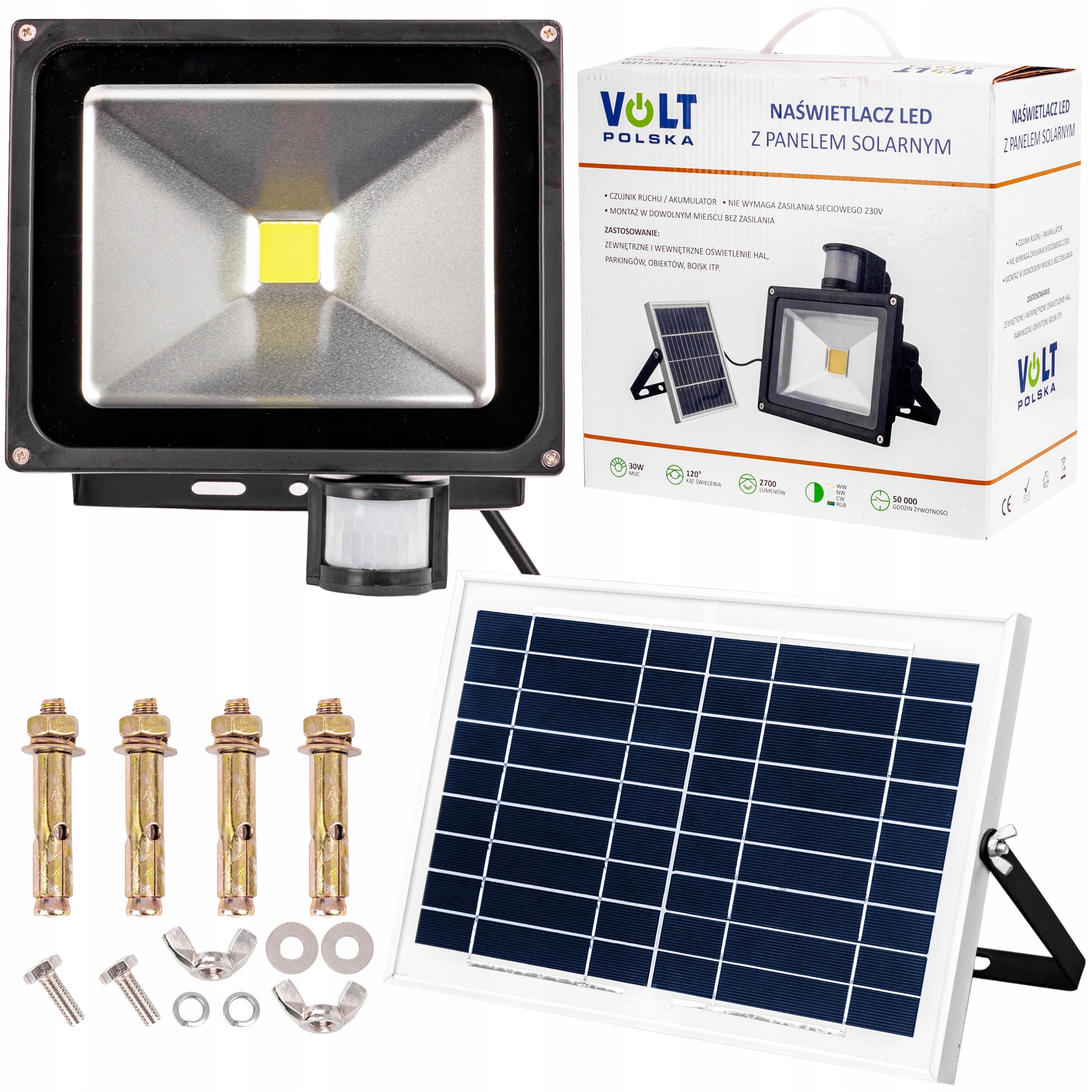 LAMPA SOLARNA PANEL NAŚWIETLACZ LED HALOGEN 30W