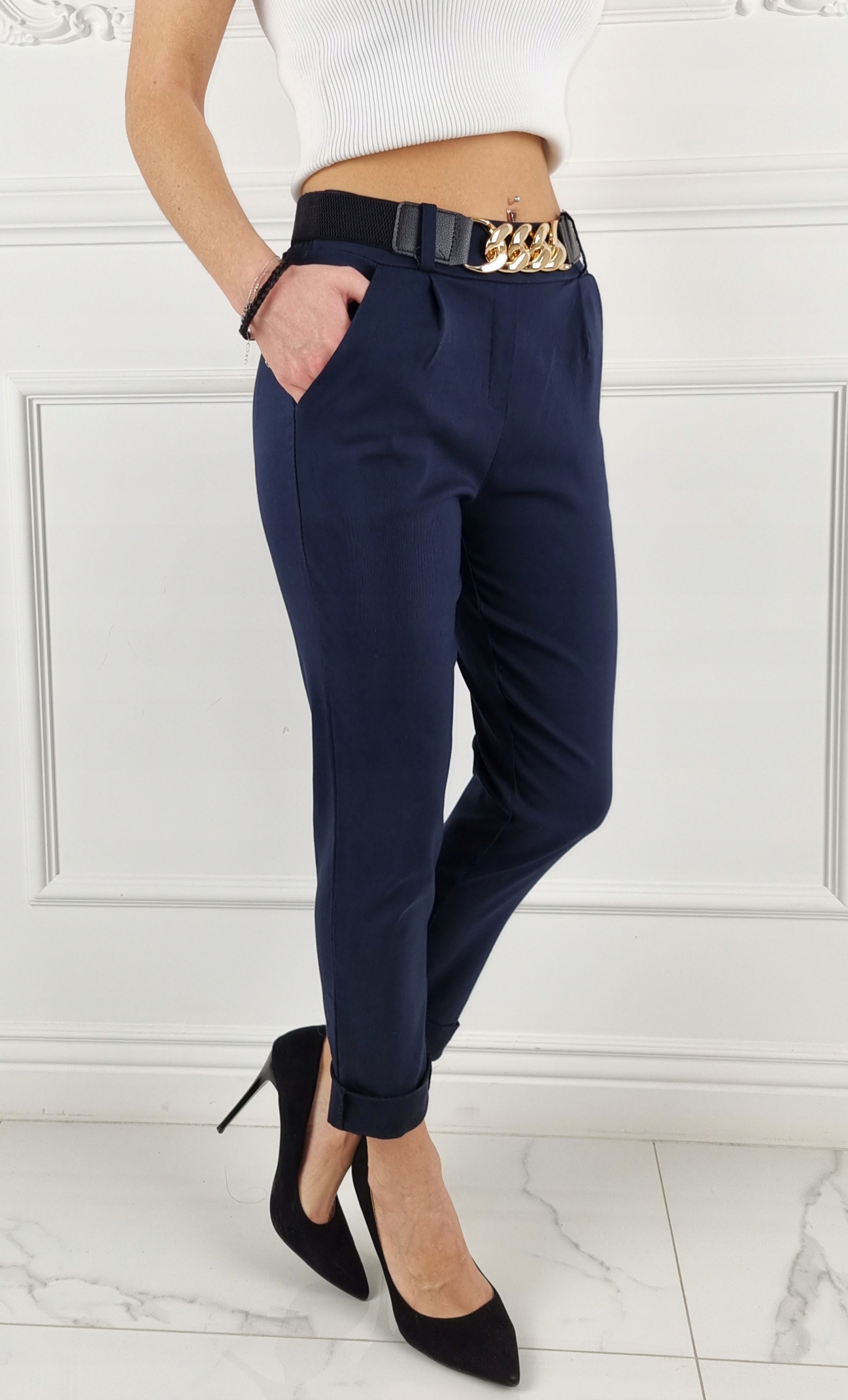 #ELASTYCZNE - SPODNIE - DAMSKIE - W GUMKĘ - PASEK# Model Cygaretka