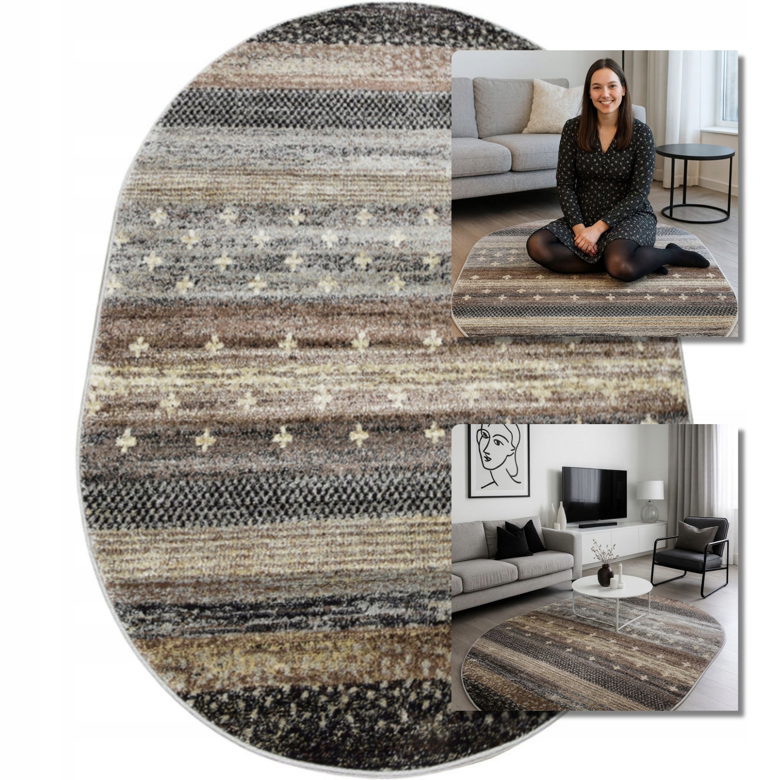Koberec Oválný Moderní Módní Hnědý Koberec Do Obývacího Pokoje Adventure 140x200