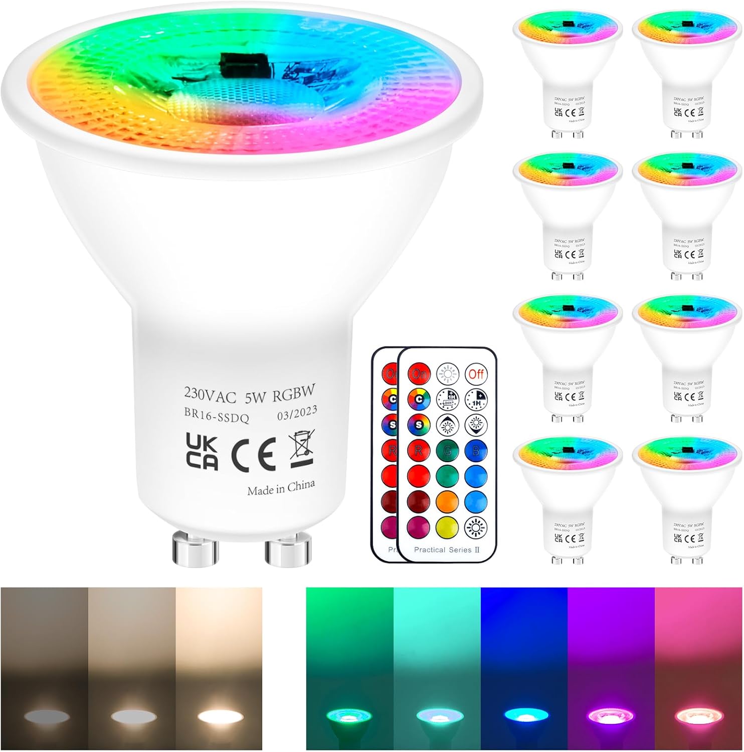 Żarówka Led GU10 Rgb Biała Zestaw 8sztuk Pilot Kolorowa Halogenowa