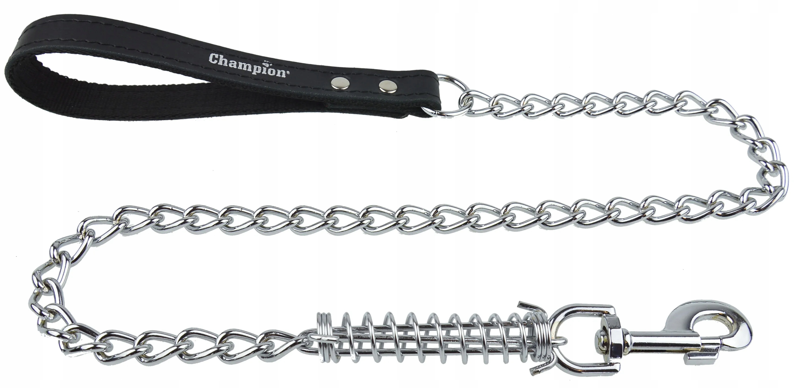 Levně Vodítko pro psa Řetěz s tlumičem 4/80S, kožená rukojeť 100 cm Champion