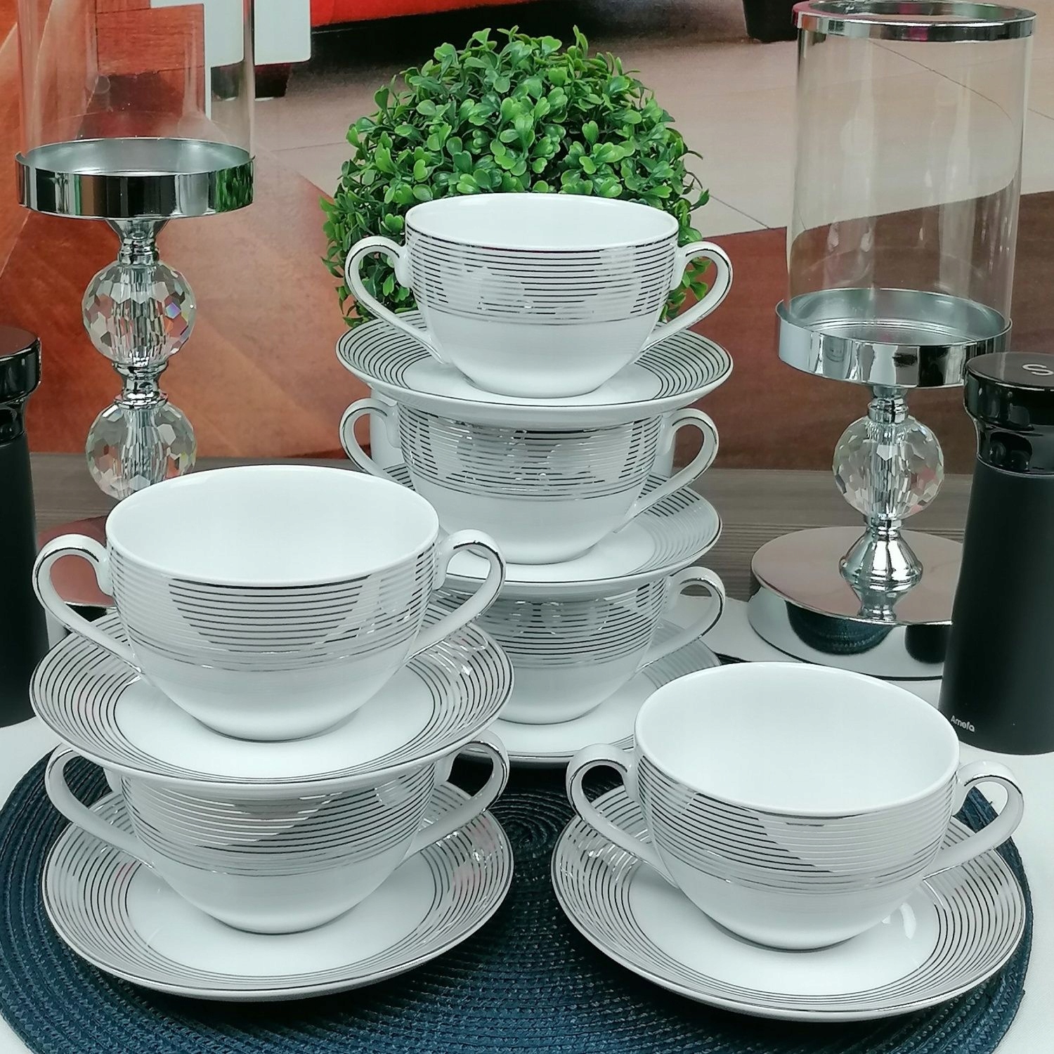 ĆMIELÓW YVONNE E520 6 X BULIONÓWKA + SPODEK PLATYNOWA DEKORACJA LINIE