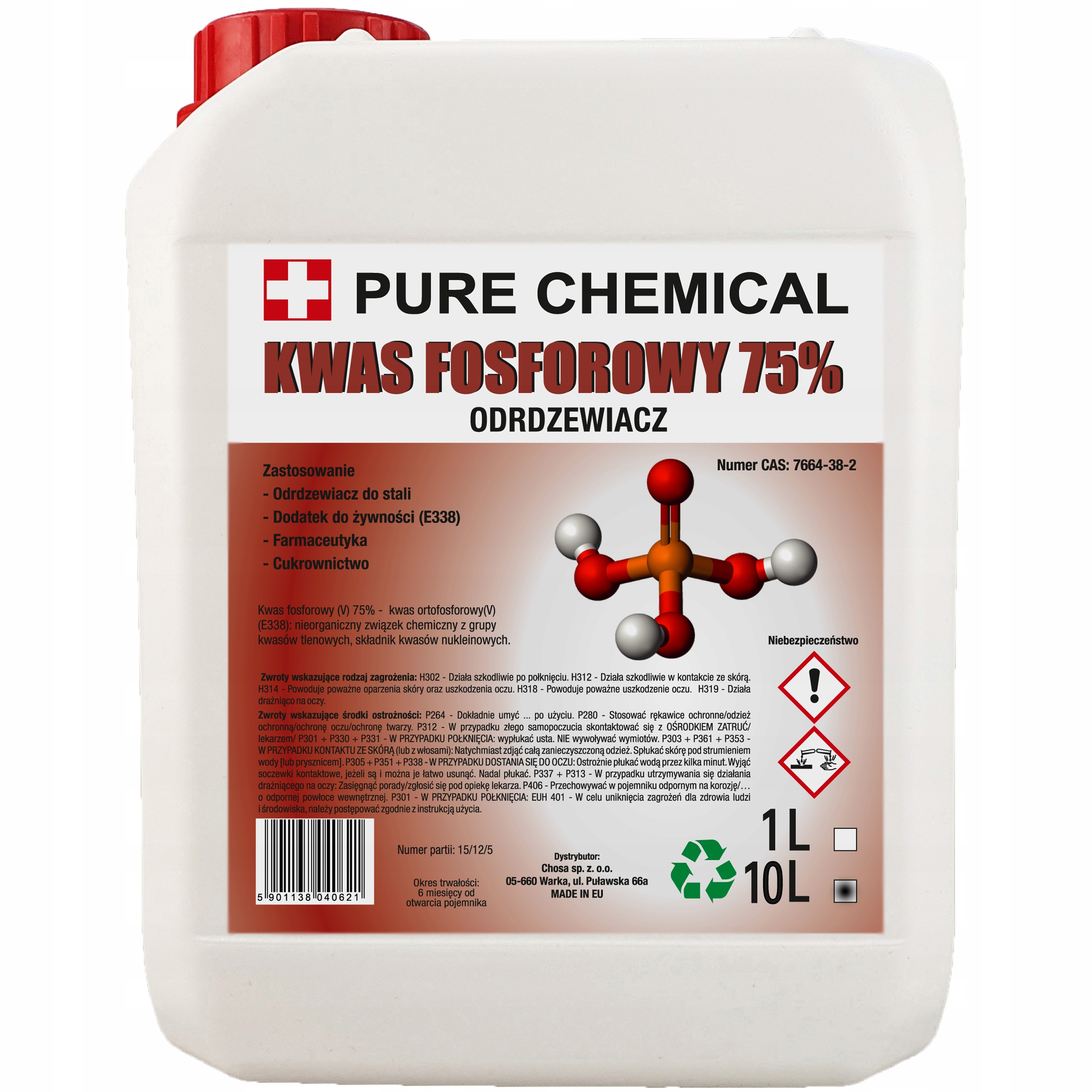 ODRDZEWIACZ DO STALII I ŻELIWA KWAS FOSFOROWY 75% 10L