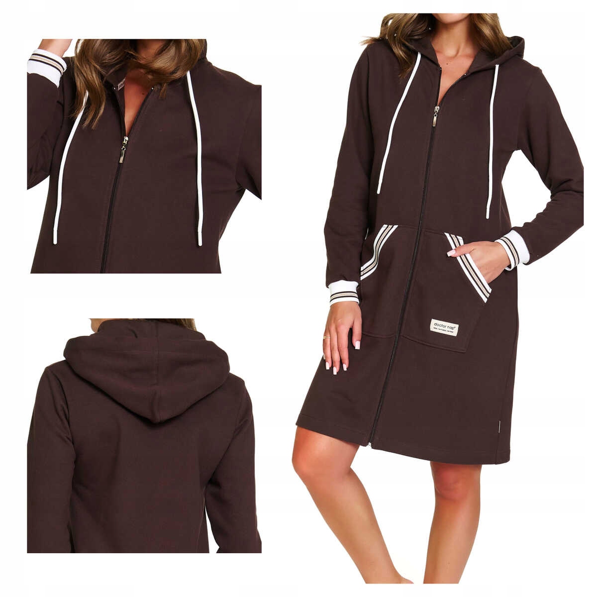Doctornap Bavlněný župan na zip Smz 4508 brownie plus 2XL